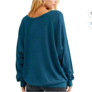 Free People We the Free Blue Waffle Top